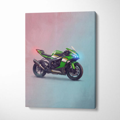 Kawasaki Ninja ZX-6R Inspired Motorcycle Wall Art, Racing Canvas Art & Superbike Garage Print
