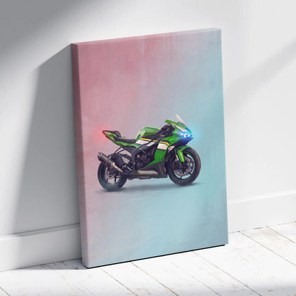 Kawasaki Ninja ZX-6R Inspired Motorcycle Wall Art, Racing Canvas Art & Superbike Garage Print