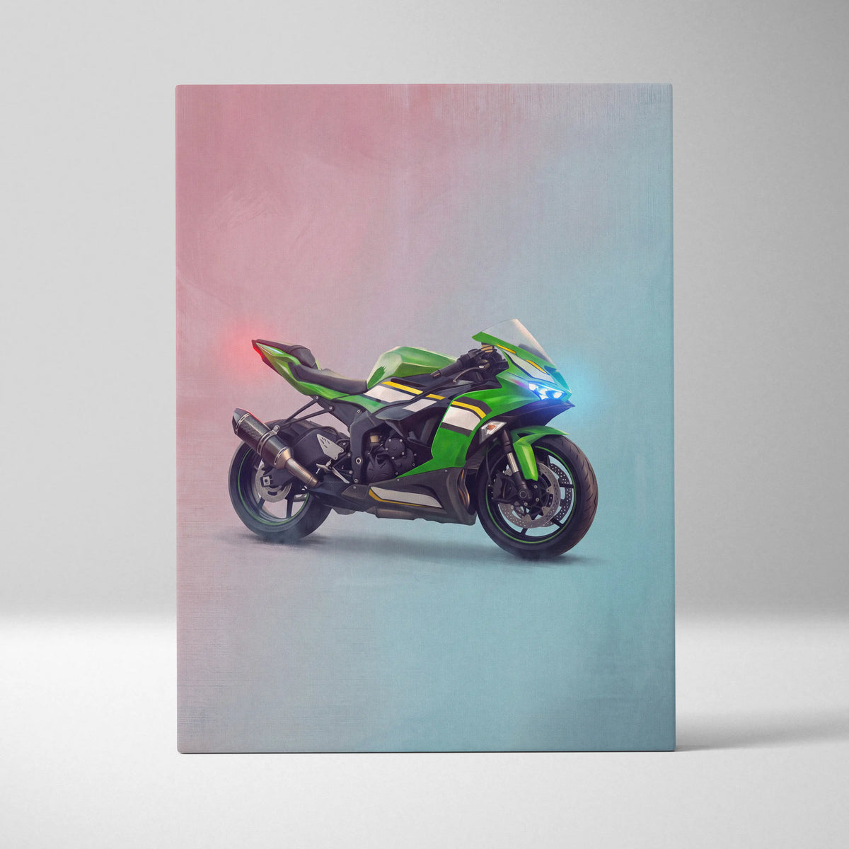Kawasaki Ninja ZX-6R Inspired Motorcycle Wall Art, Racing Canvas Art & Superbike Garage Print