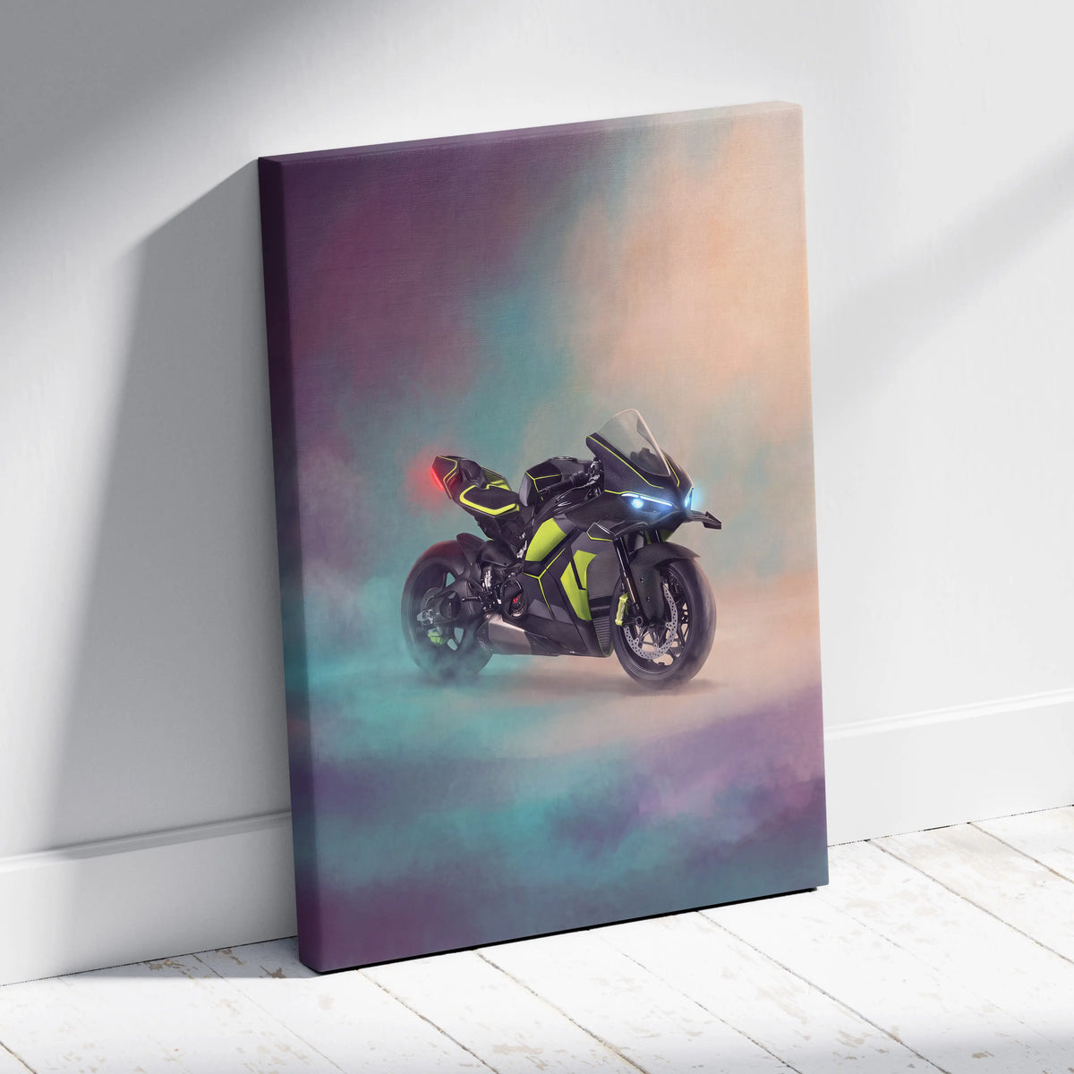 Ducati Panigale V4 Lamborghini Inspired Sport Bike Wall Art, Track Racing Canvas Art & Garage Decor