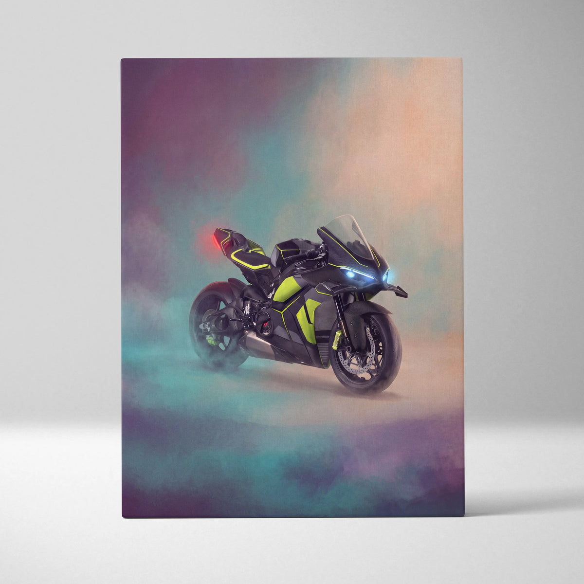 Ducati Panigale V4 Lamborghini Inspired Sport Bike Wall Art, Track Racing Canvas Art & Garage Decor