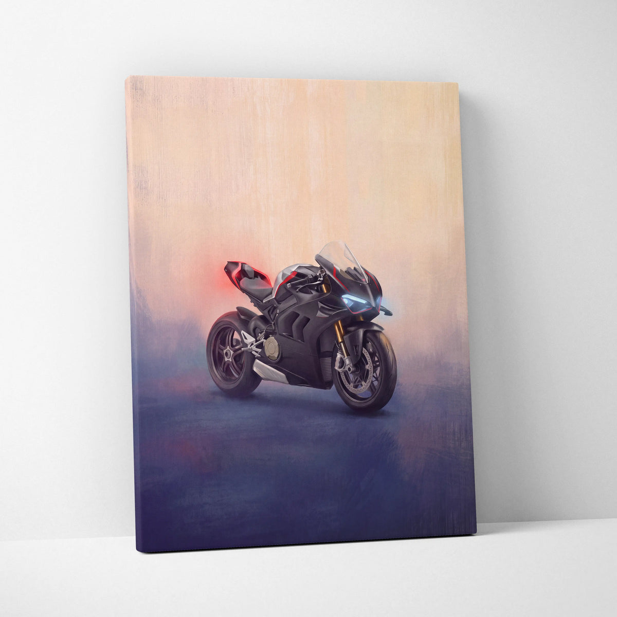 Ducati Panigale V4SP Inspired Canvas Art, Black Sport Bike Wall Art & Track Superbike Decor