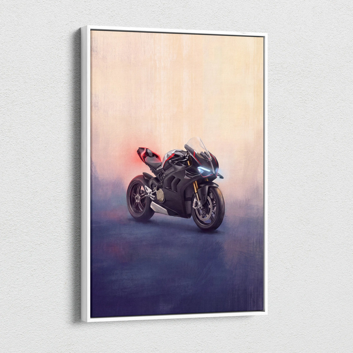 Ducati Panigale V4SP Inspired Canvas Art, Black Sport Bike Wall Art & Track Superbike Decor