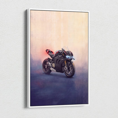 Ducati Panigale V4SP Inspired Canvas Art, Black Sport Bike Wall Art & Track Superbike Decor