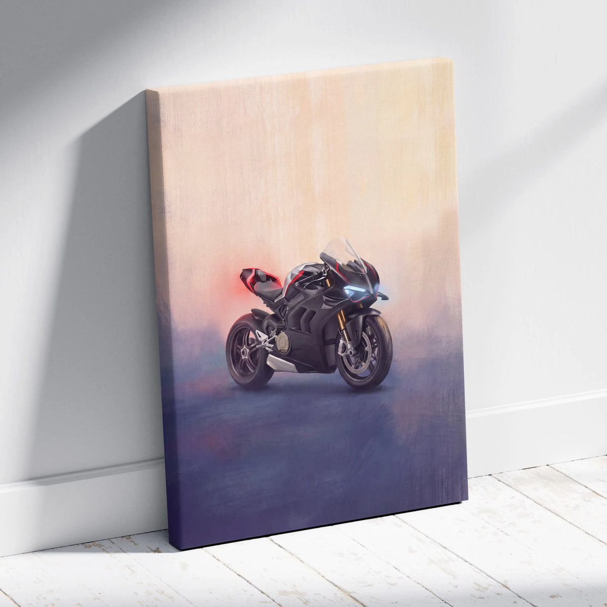 Ducati Panigale V4SP Inspired Canvas Art, Black Sport Bike Wall Art & Track Superbike Decor