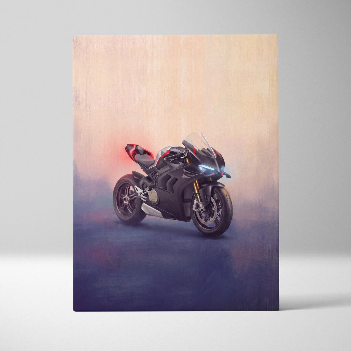 Ducati Panigale V4SP Inspired Canvas Art, Black Sport Bike Wall Art & Track Superbike Decor