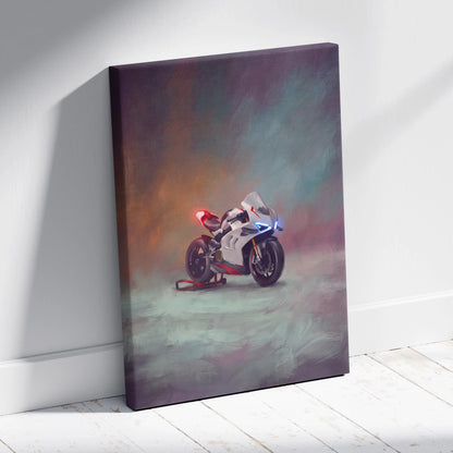 White and red ducati panigale v4 inspired sport bike painting on canvas superbike wall art print