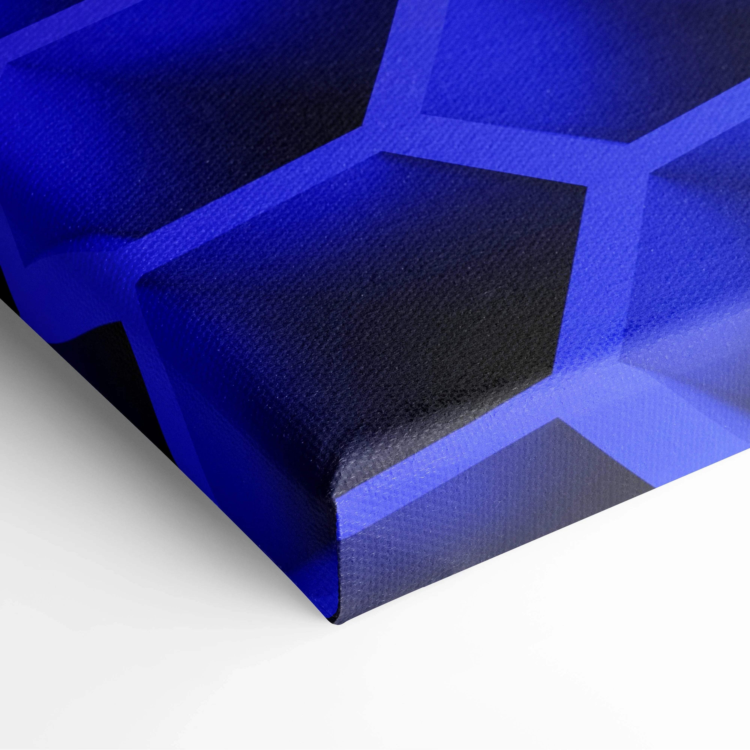 Abstract blue black hexagonal 3D honeycomb canvas wall art