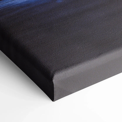 Close-up of black wrapped canvas wall art corner with visible texture and depth for Subaru WRX vertical canvas print.
