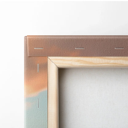 Close-up of wooden frame and stretched canvas corner for high-quality vertical car canvas art wall decor.
