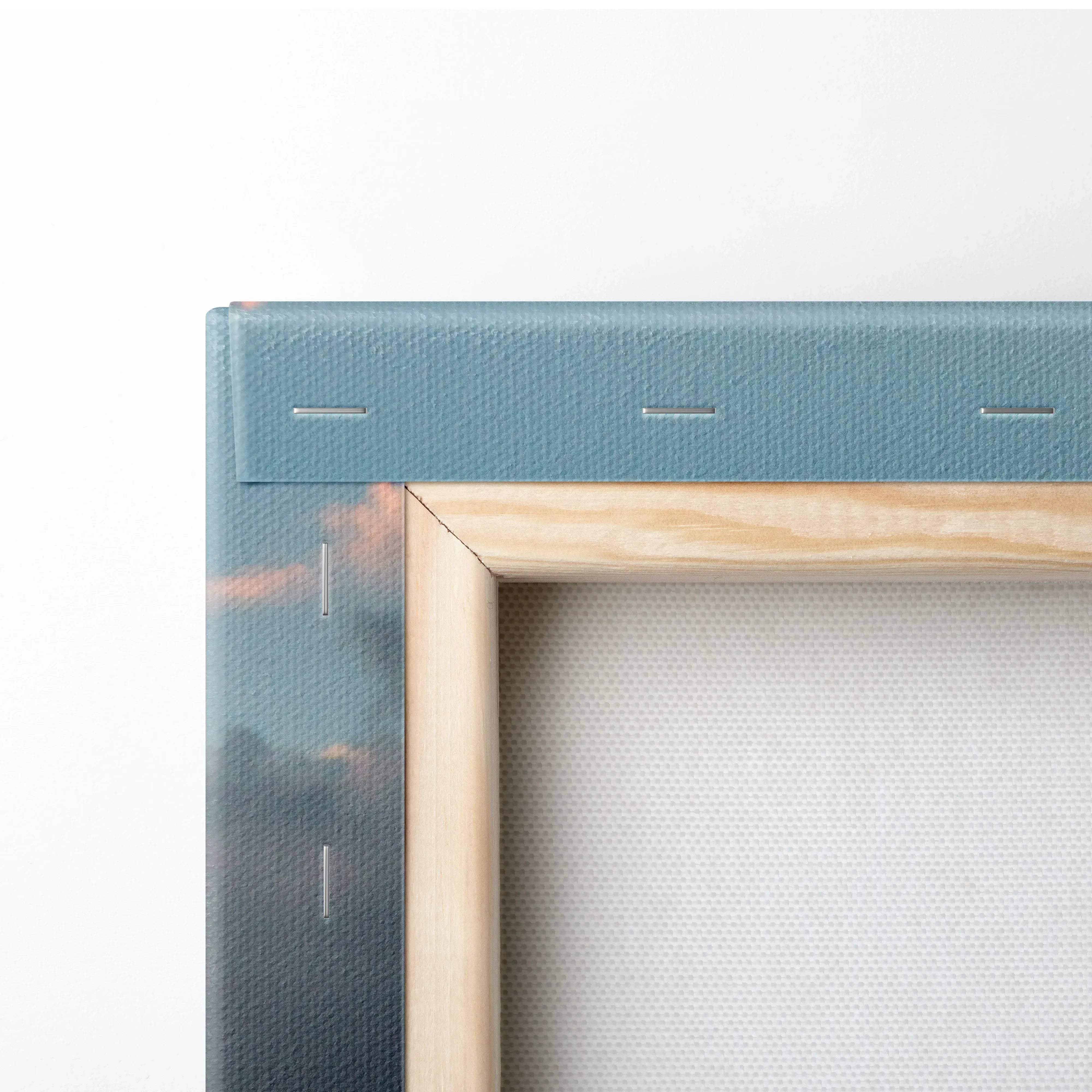 Teal canvas wall art with subtle stitching and light wood frame featuring museum quality automotive photography of subaru wrx
