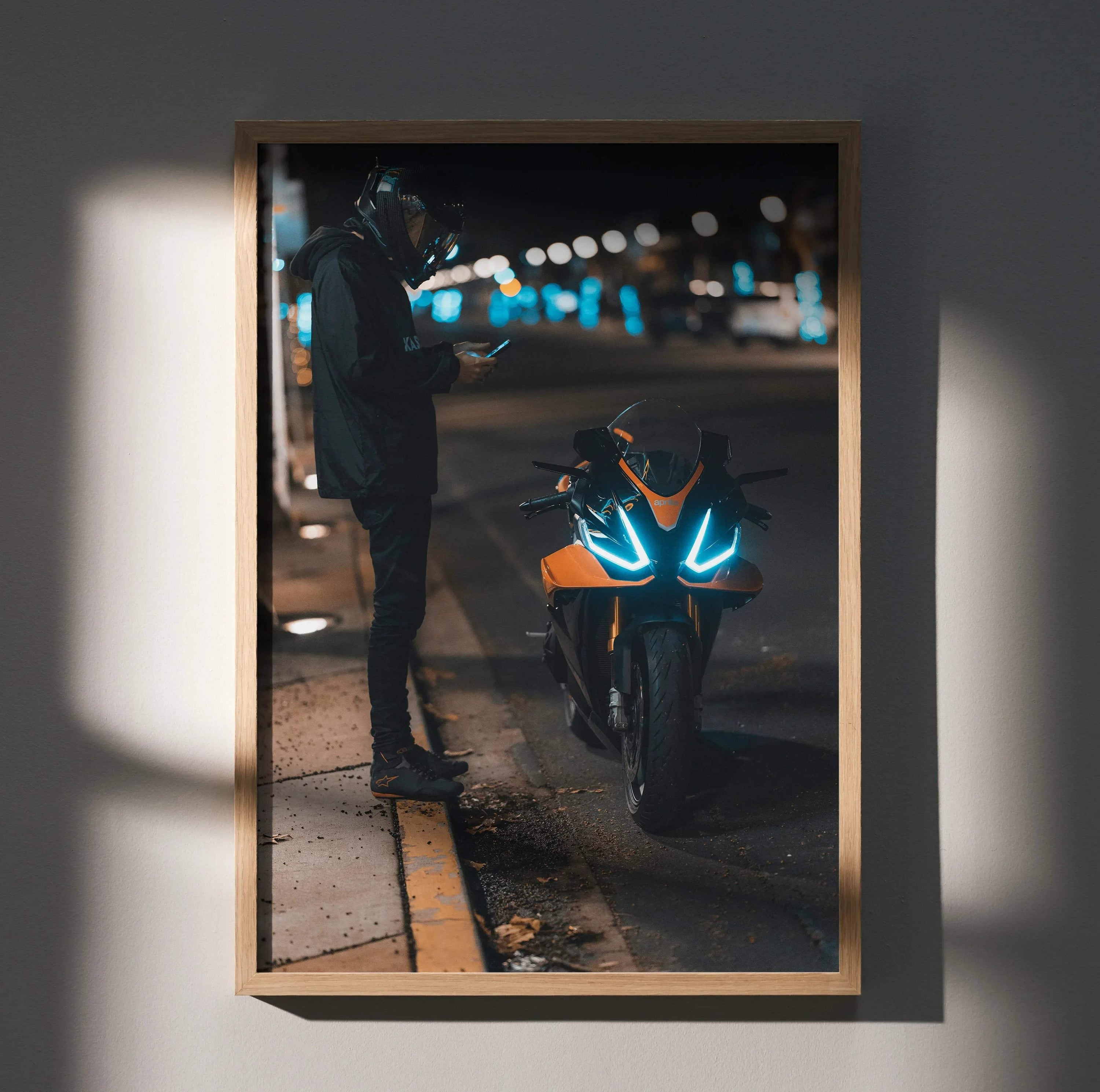 Biker Poster #007 - Male | Scorpion R1 Helmet | Aprilia RSV4 Motorcycle - Throttle Designs