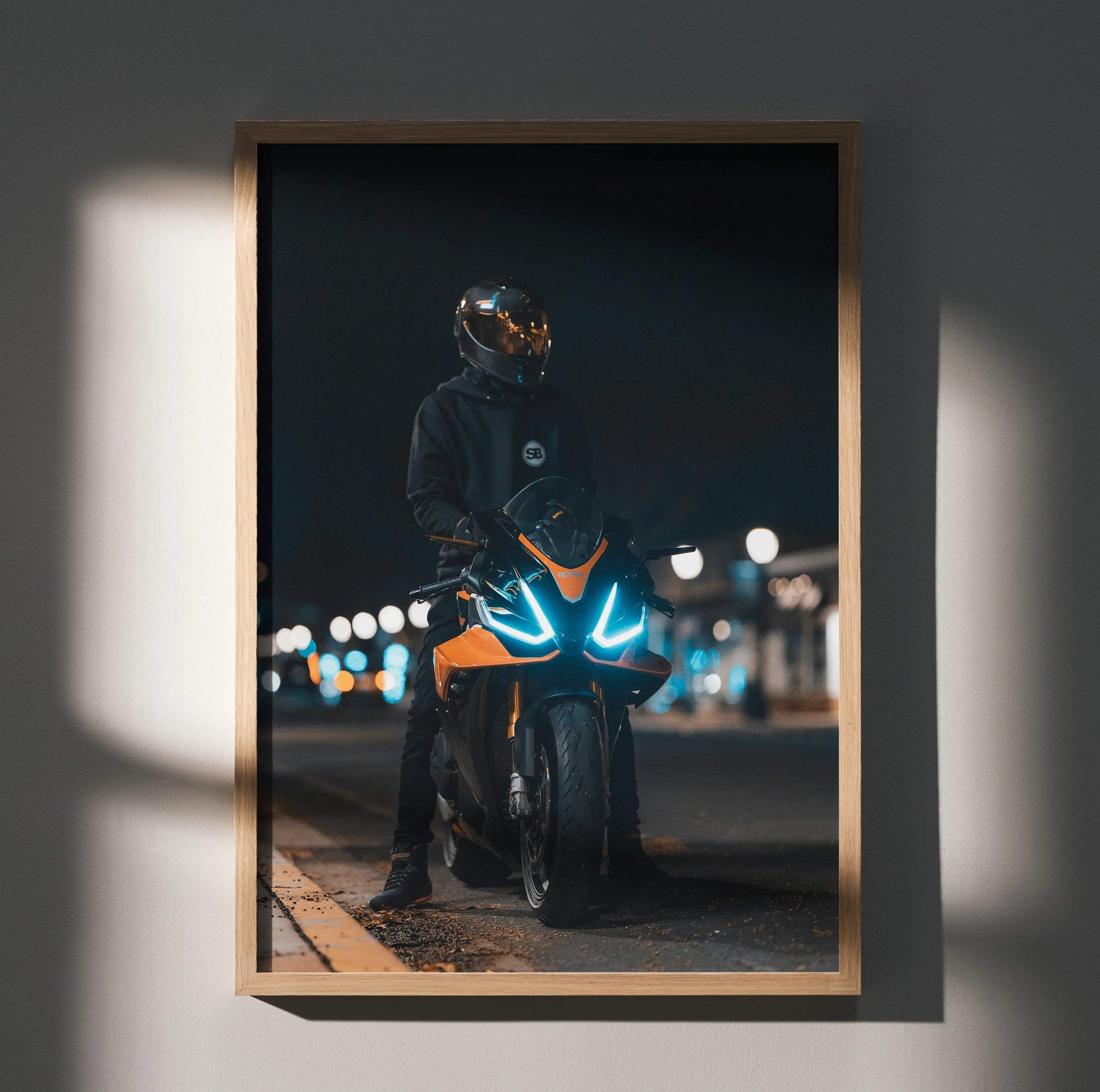 Biker Poster #010 - Male | Scorpion R1 Helmet | Aprilia RSV4 Motorcycle - Throttle Designs