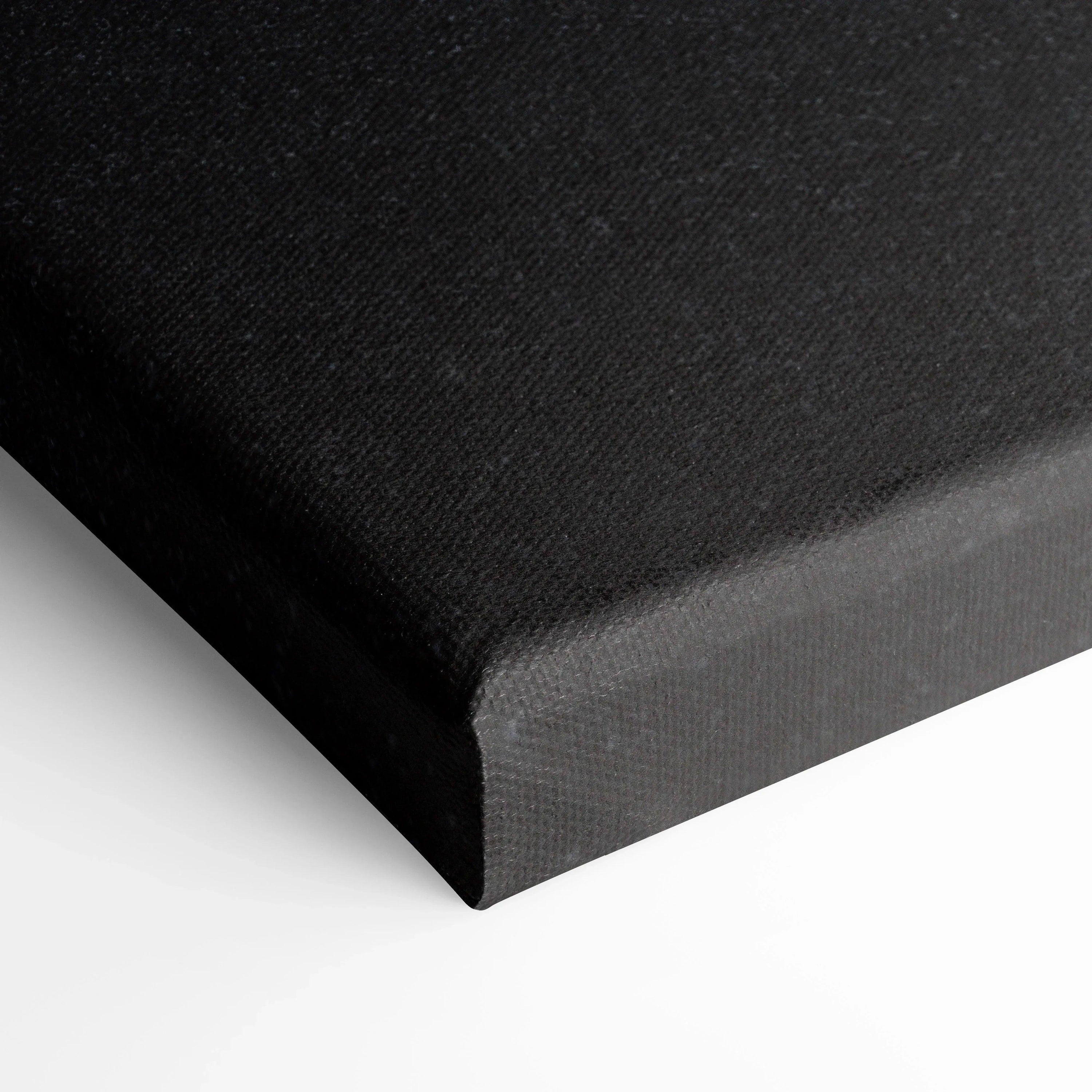 Black stretched canvas corner close-up showcasing texture and clean edges for wall art canvas print.