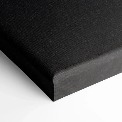 Black stretched canvas corner close-up showcasing texture and clean edges for wall art canvas print.