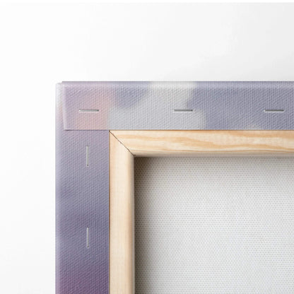 Close-up of wooden frame corner and stapled canvas for wall art print.