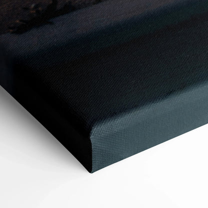 Close-up of black wrapped canvas edge with textured surface for vertical wall art and museum-quality finish.