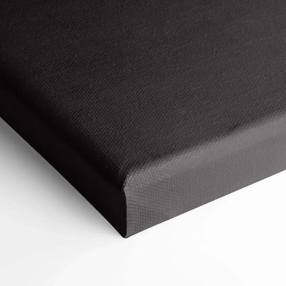 Close-up of black wrapped canvas edge showcasing texture for vertical wall art or car art print.