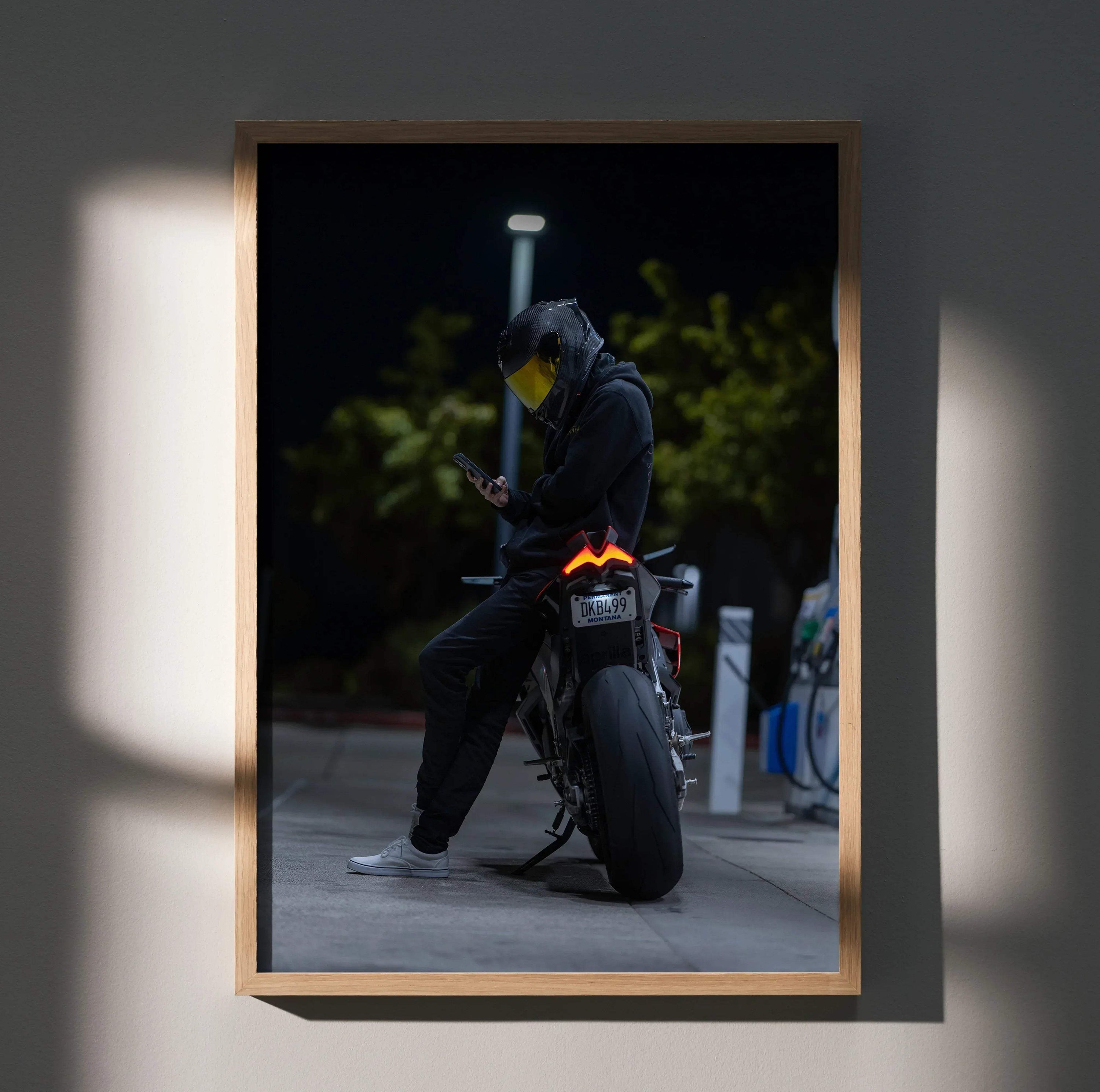 Biker Poster #013 - Male | Scorpion R1 Helmet | Aprilia RSV4 Motorcycle - Throttle Designs