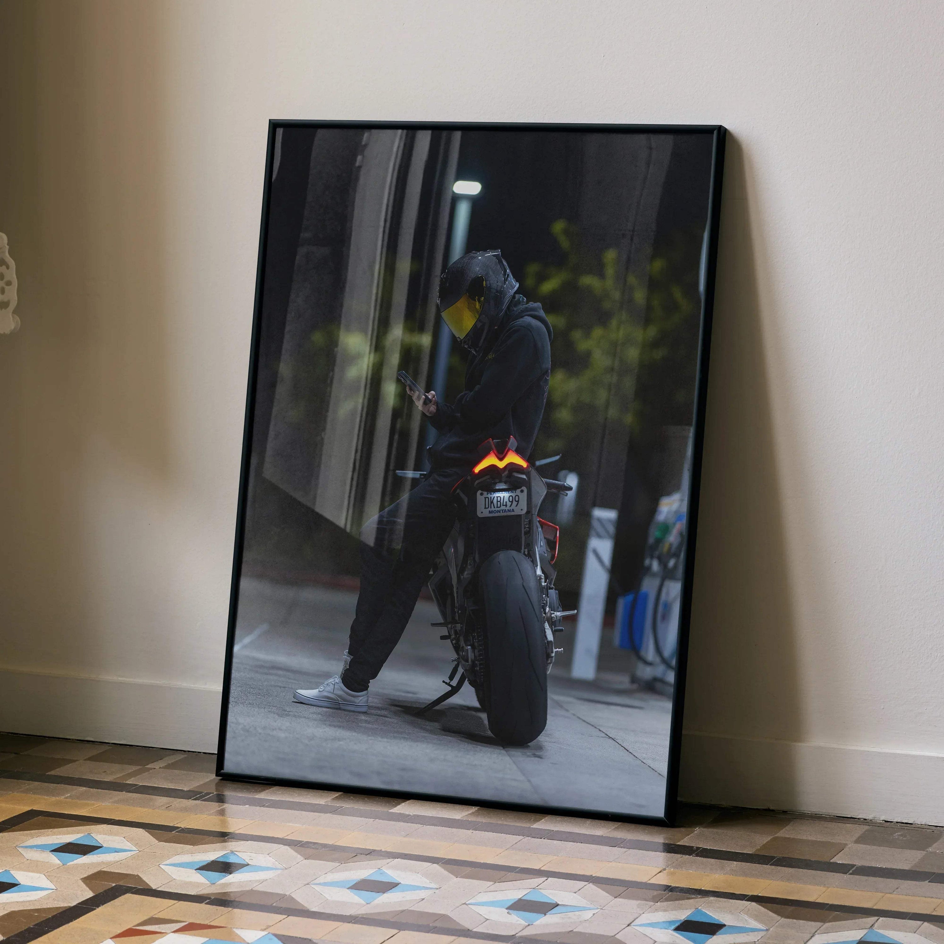 Biker Poster #013 - Male | Scorpion R1 Helmet | Aprilia RSV4 Motorcycle - Throttle Designs