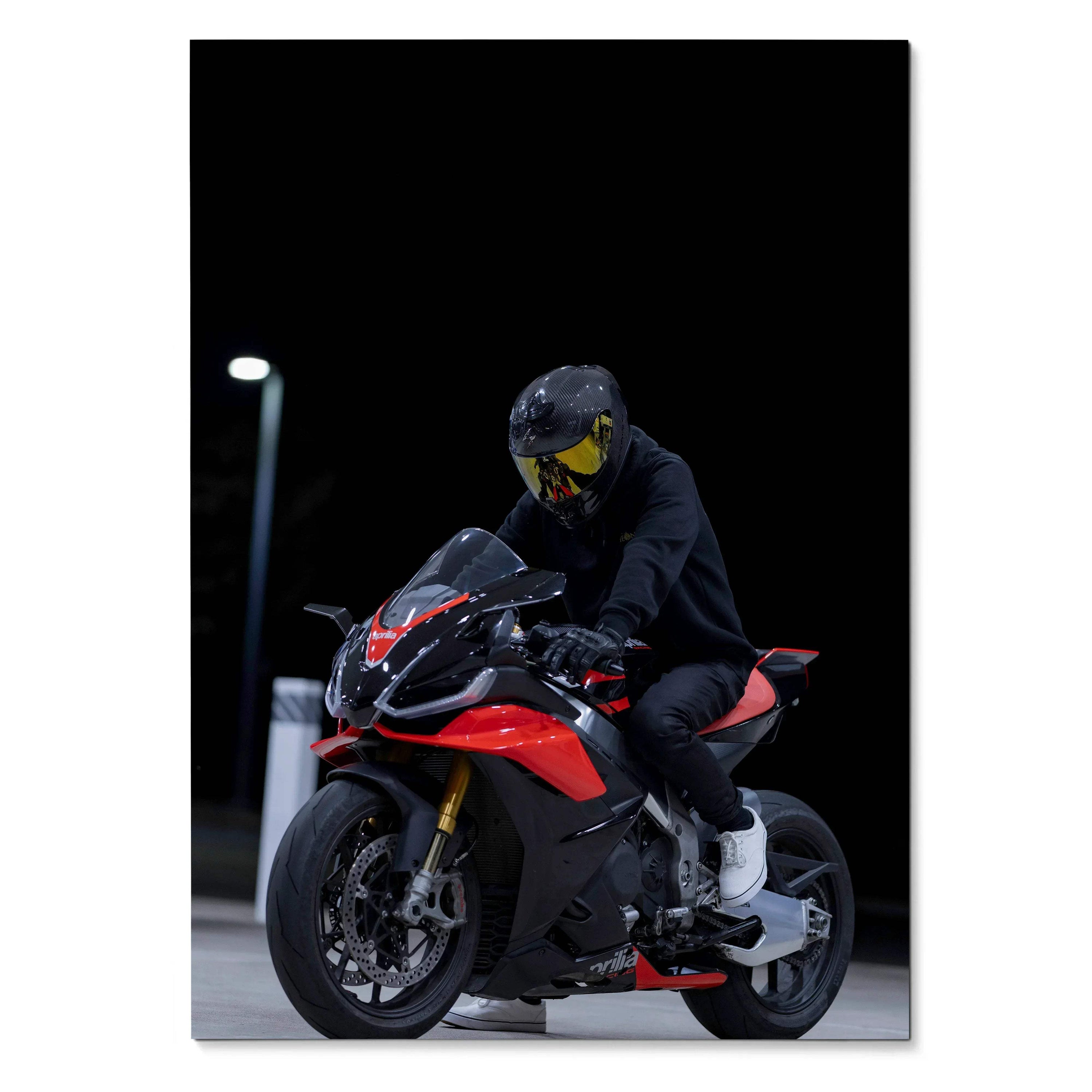 Biker Poster #014 - Male | Scorpion R1 Helmet | Aprilia RSV4 Motorcycle - Throttle Designs