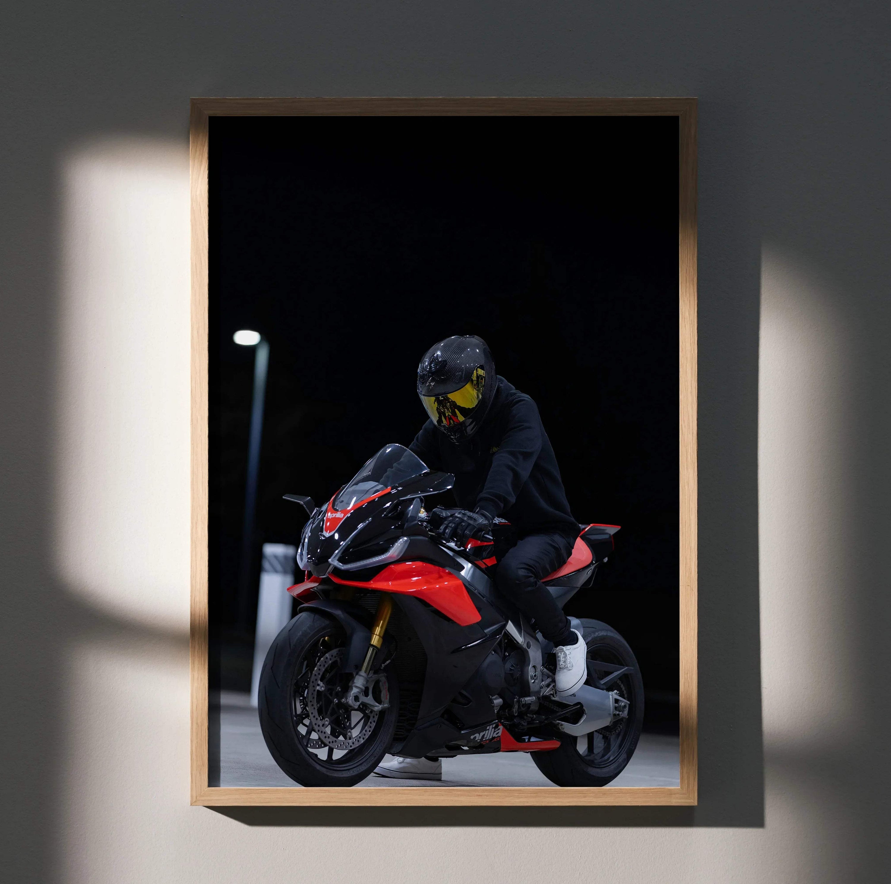 Biker Poster #014 - Male | Scorpion R1 Helmet | Aprilia RSV4 Motorcycle - Throttle Designs