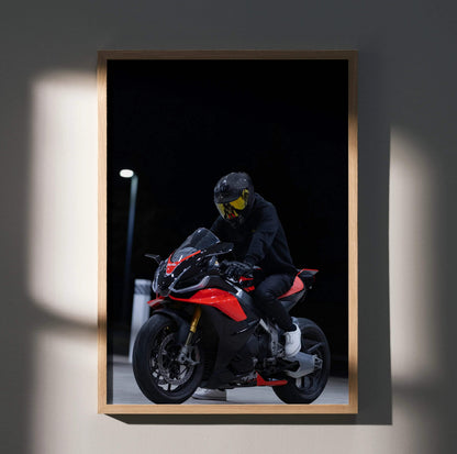 Biker Poster #014 - Male | Scorpion R1 Helmet | Aprilia RSV4 Motorcycle - Throttle Designs