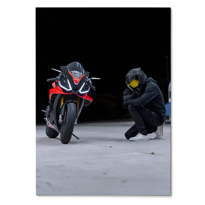 Biker Poster #015 - Male | Scorpion R1 Helmet | Aprilia RSV4 Motorcycle - Throttle Designs