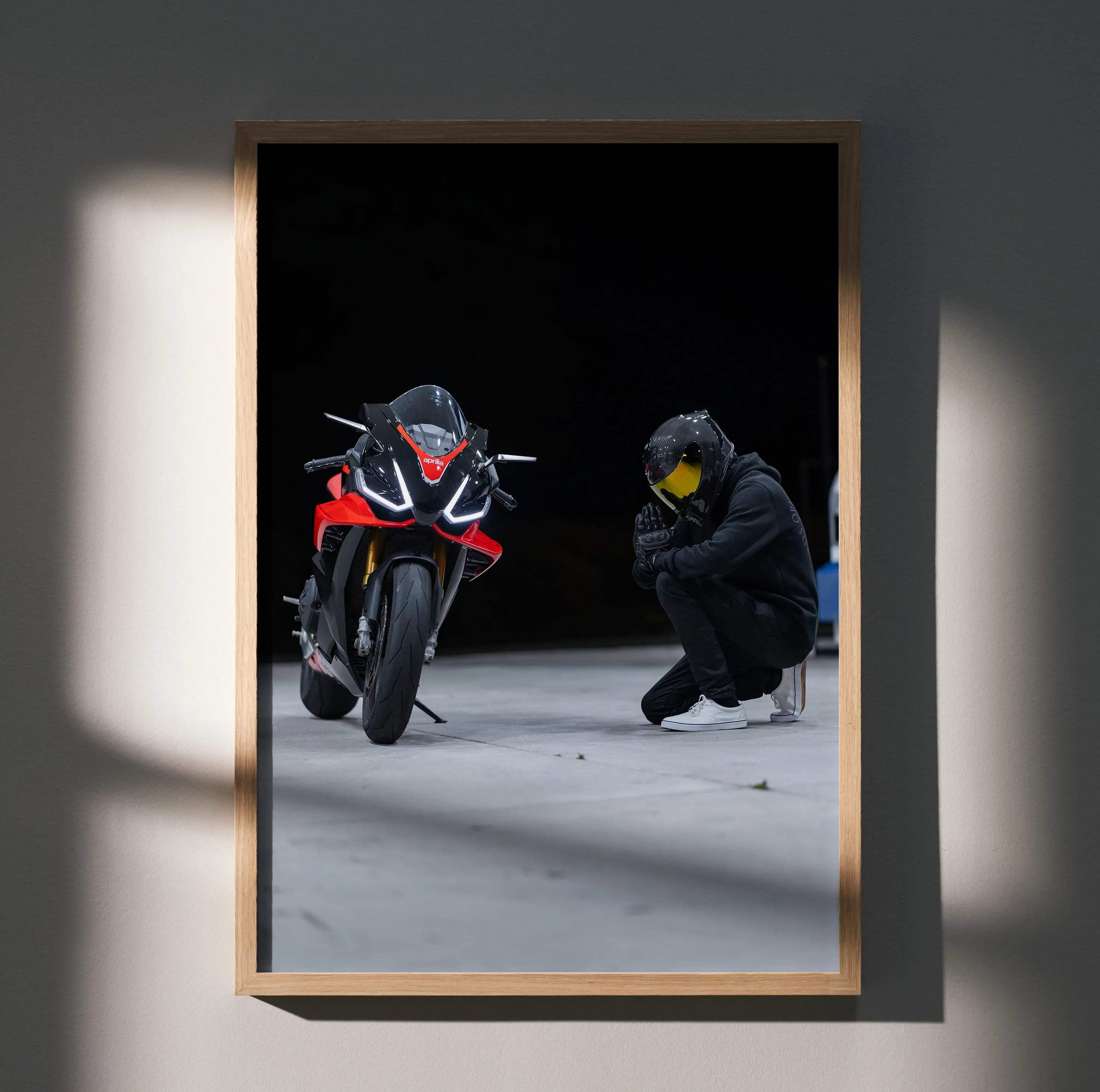 Biker Poster #015 - Male | Scorpion R1 Helmet | Aprilia RSV4 Motorcycle - Throttle Designs