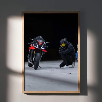 Biker Poster #015 - Male | Scorpion R1 Helmet | Aprilia RSV4 Motorcycle - Throttle Designs