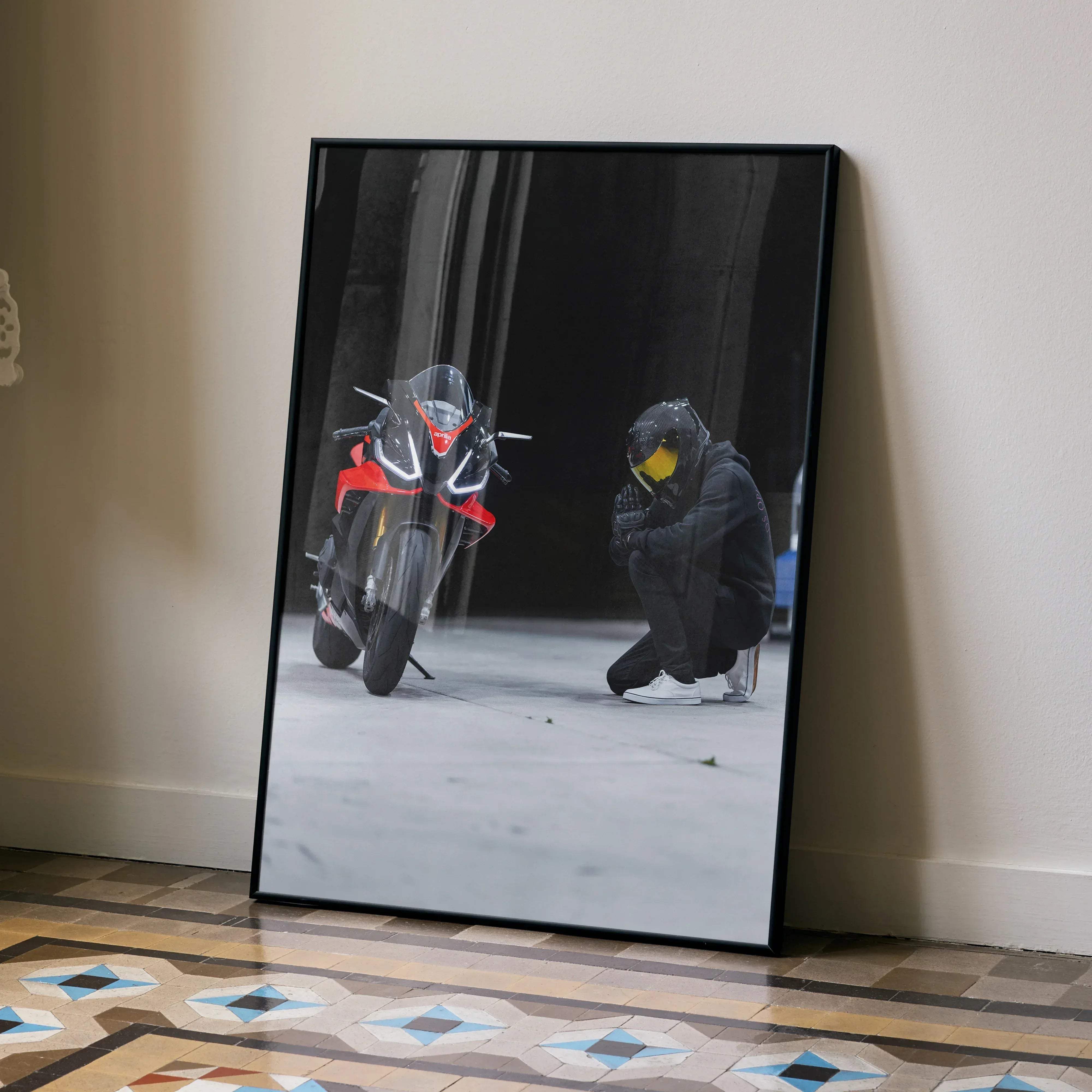 Biker Poster #015 - Male | Scorpion R1 Helmet | Aprilia RSV4 Motorcycle - Throttle Designs