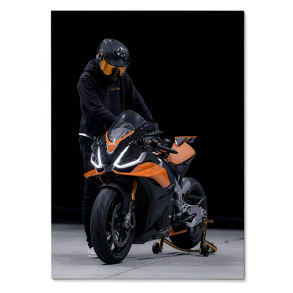 Biker Poster #016 - Male | Scorpion R1 Helmet | Aprilia RSV4 Motorcycle - Throttle Designs