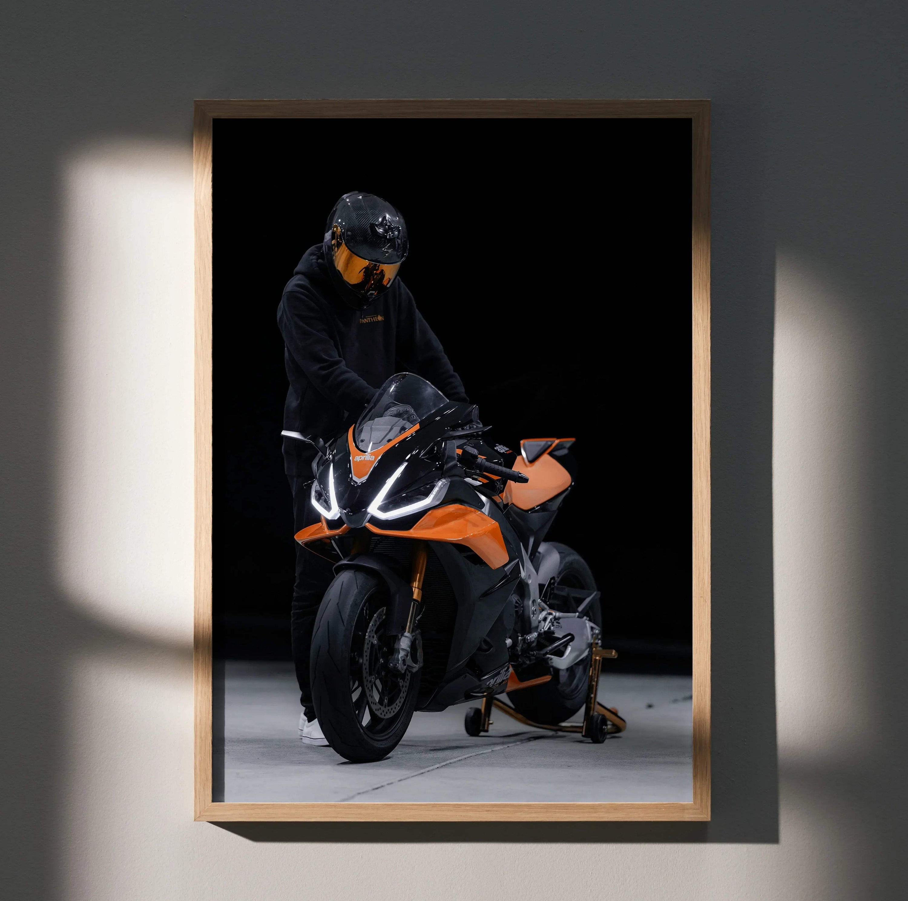 Biker Poster #016 - Male | Scorpion R1 Helmet | Aprilia RSV4 Motorcycle - Throttle Designs