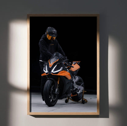 Biker Poster #016 - Male | Scorpion R1 Helmet | Aprilia RSV4 Motorcycle - Throttle Designs