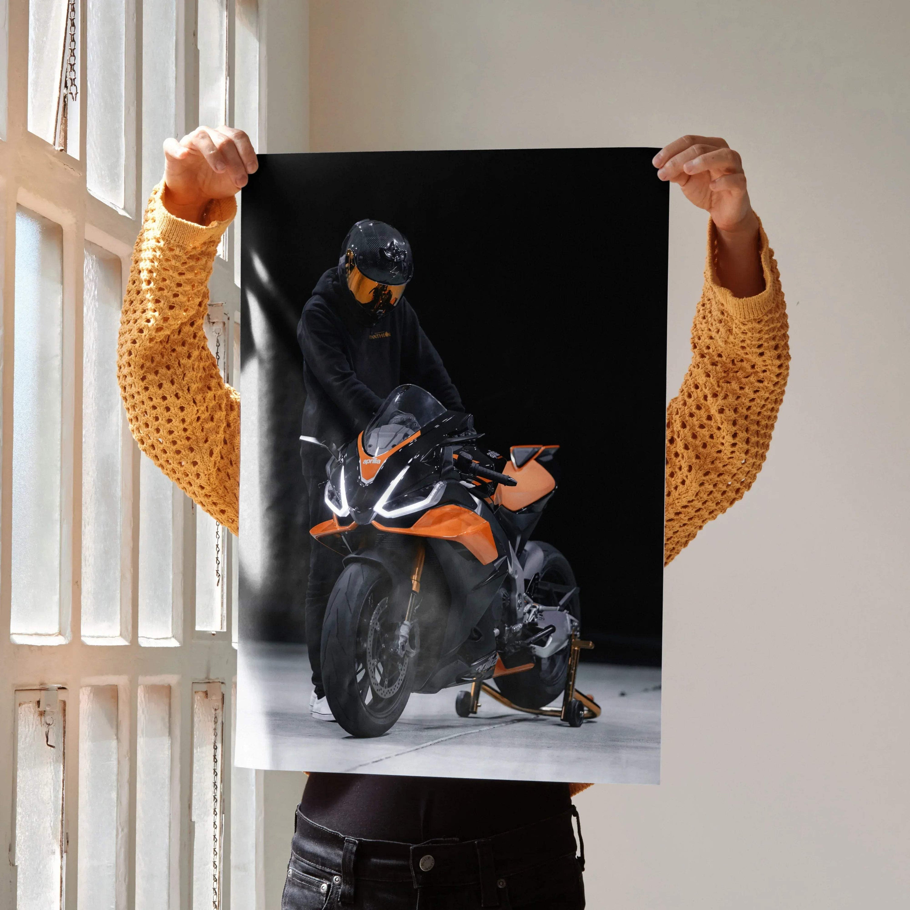 Biker Poster #016 - Male | Scorpion R1 Helmet | Aprilia RSV4 Motorcycle - Throttle Designs