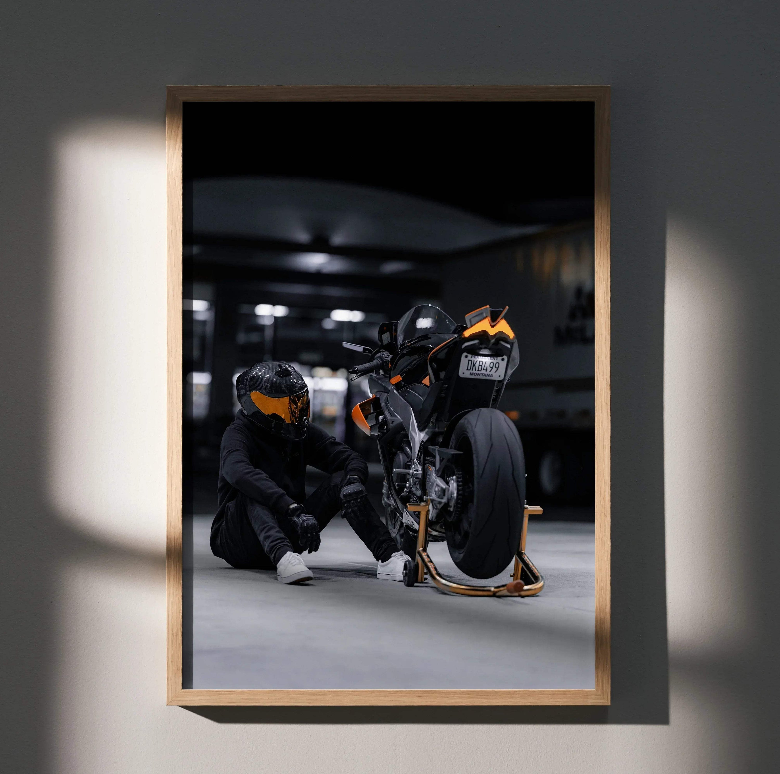 Biker Poster #017 - Male | Scorpion R1 Helmet | Aprilia RSV4 Motorcycle - Throttle Designs