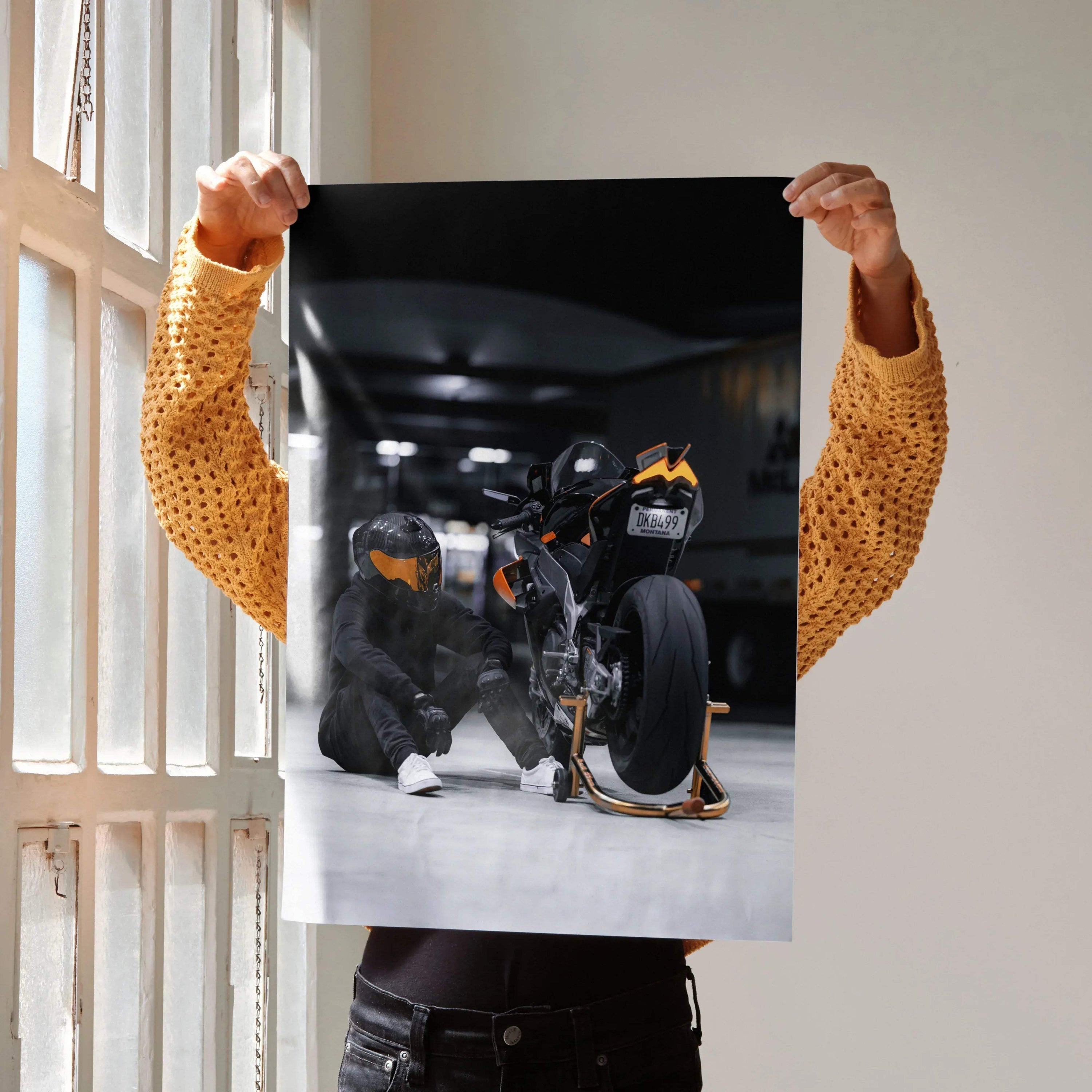 Biker Poster #017 - Male | Scorpion R1 Helmet | Aprilia RSV4 Motorcycle - Throttle Designs
