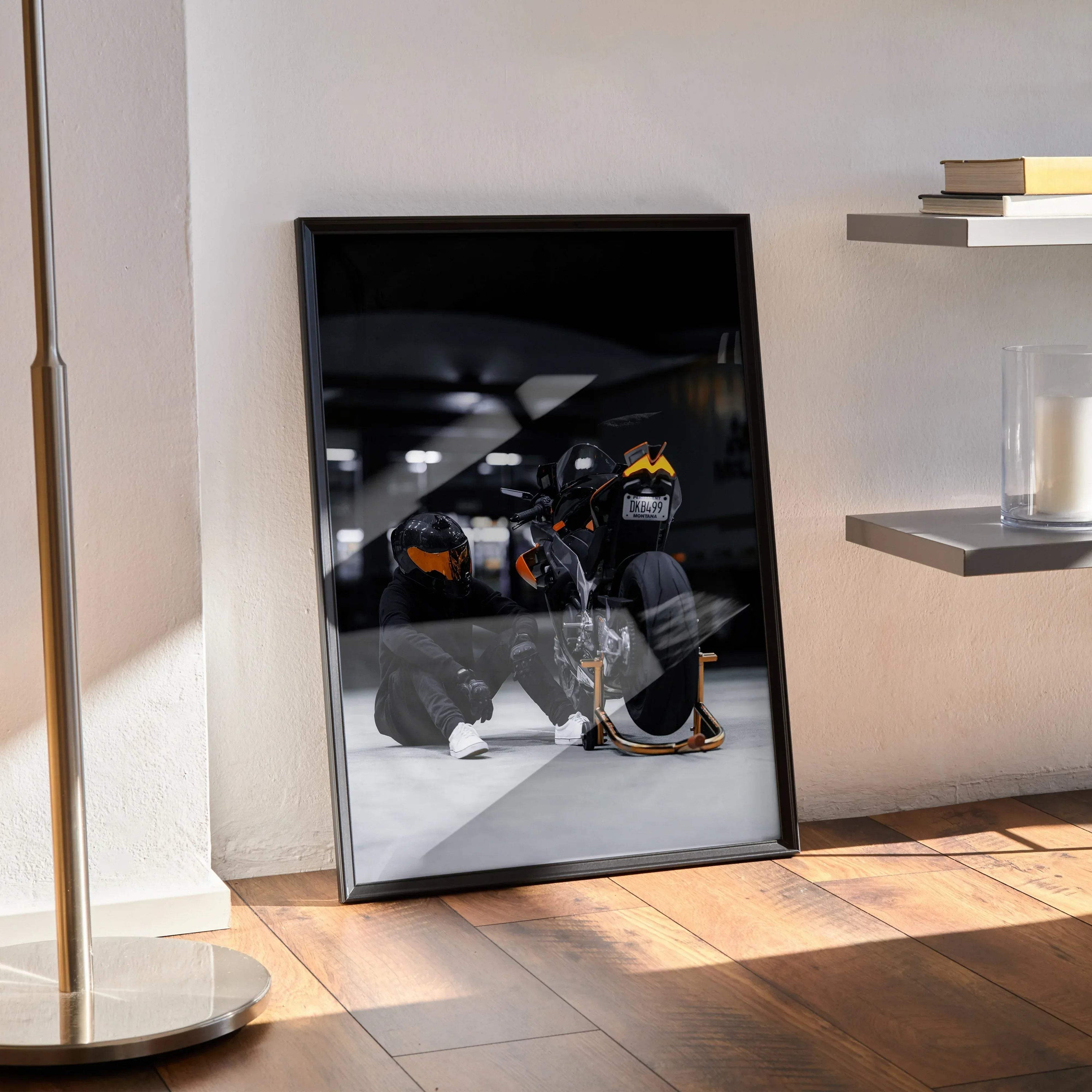Biker Poster #017 - Male | Scorpion R1 Helmet | Aprilia RSV4 Motorcycle - Throttle Designs