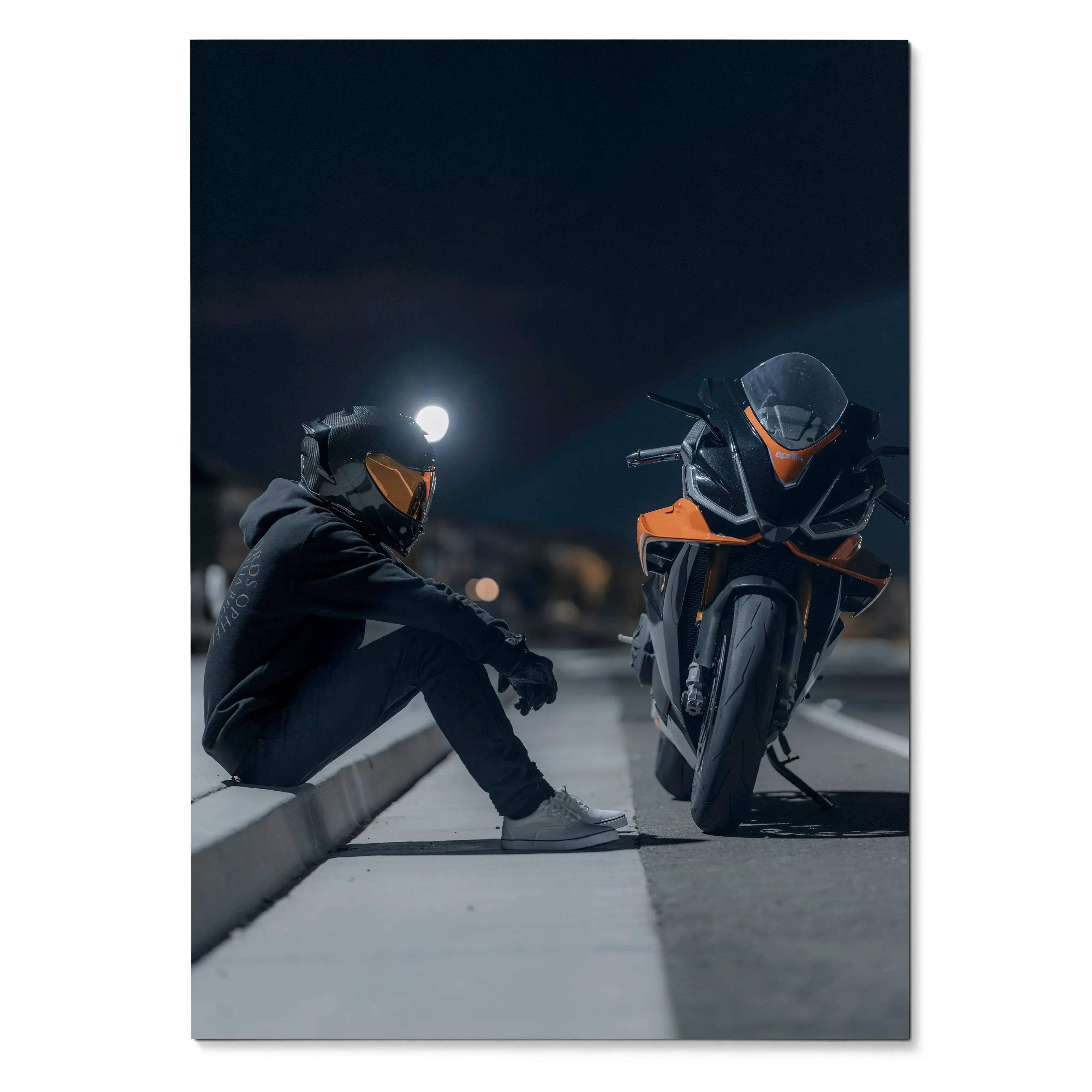 Biker Poster #018 - Male | Scorpion R1 Helmet | Aprilia RSV4 Motorcycle - Throttle Designs