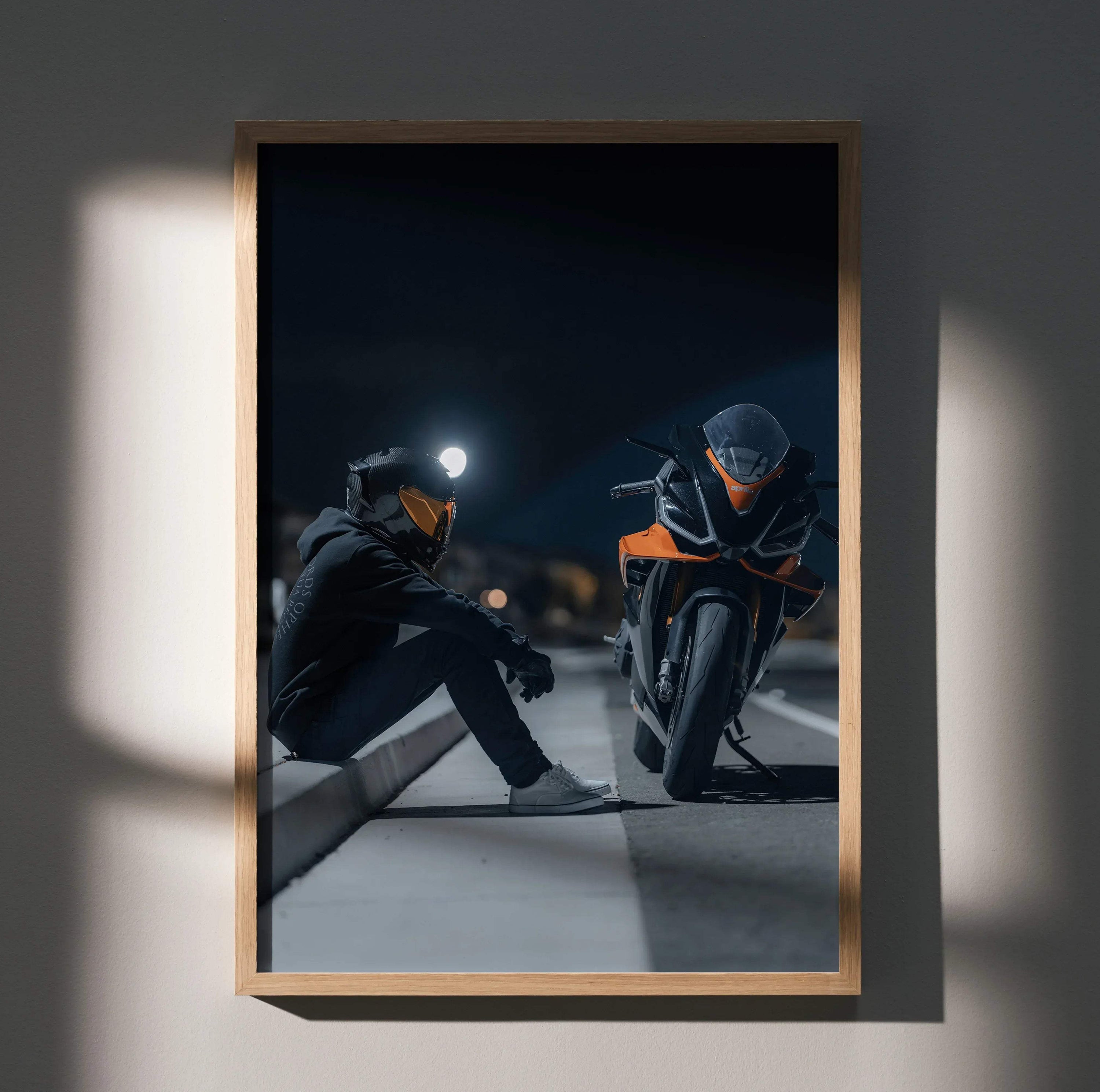 Biker Poster #018 - Male | Scorpion R1 Helmet | Aprilia RSV4 Motorcycle - Throttle Designs