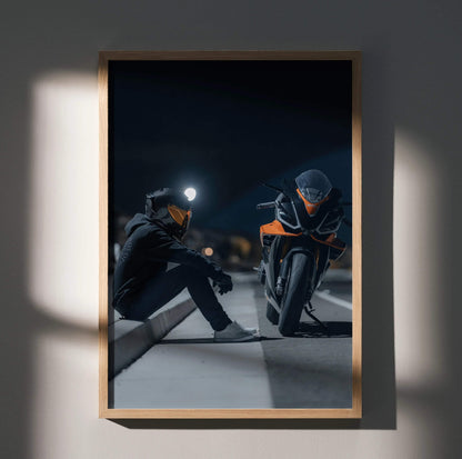 Biker Poster #018 - Male | Scorpion R1 Helmet | Aprilia RSV4 Motorcycle - Throttle Designs