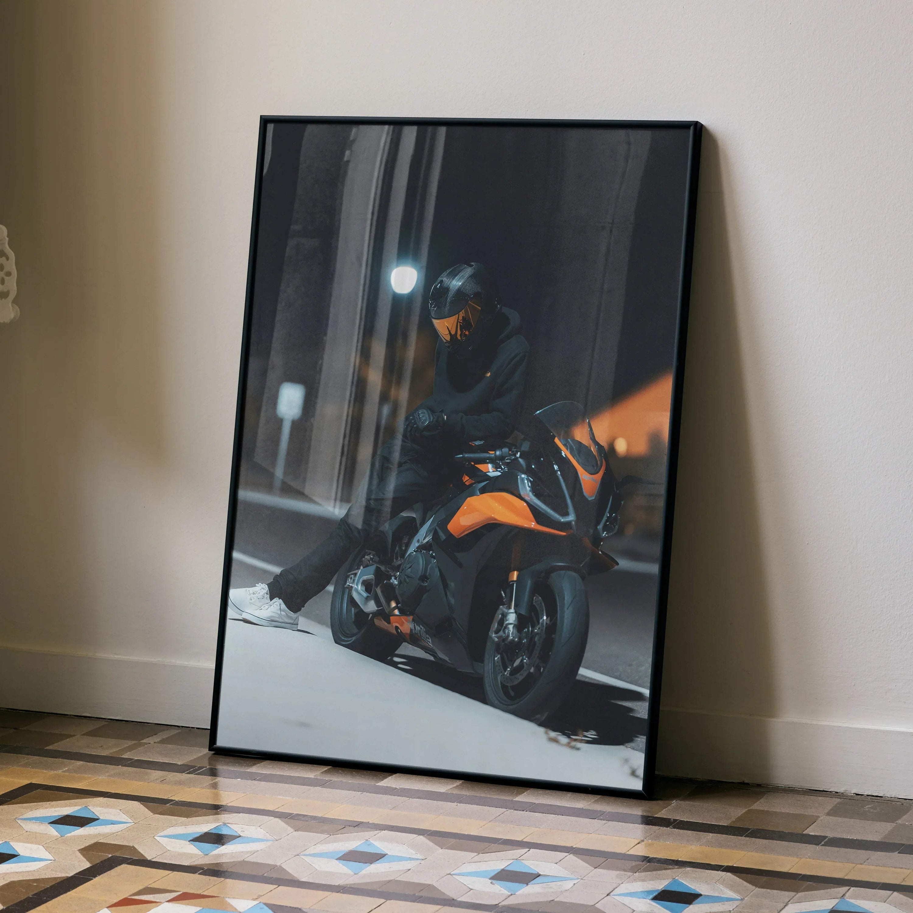 Biker Poster #019 - Male | Scorpion R1 Helmet | Aprilia RSV4 Motorcycle - Throttle Designs