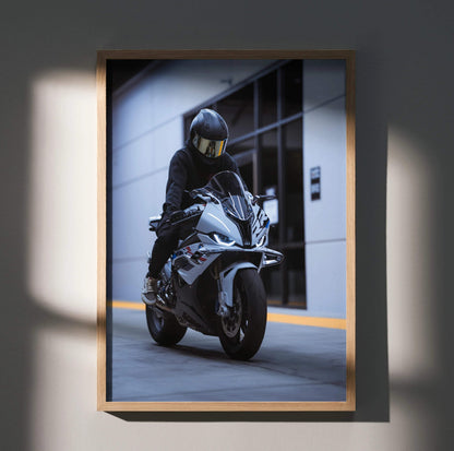 Biker Poster #021 - Male | Shoei RF1200 Helmet | BMW S1000RR Motorcycle - Throttle Designs