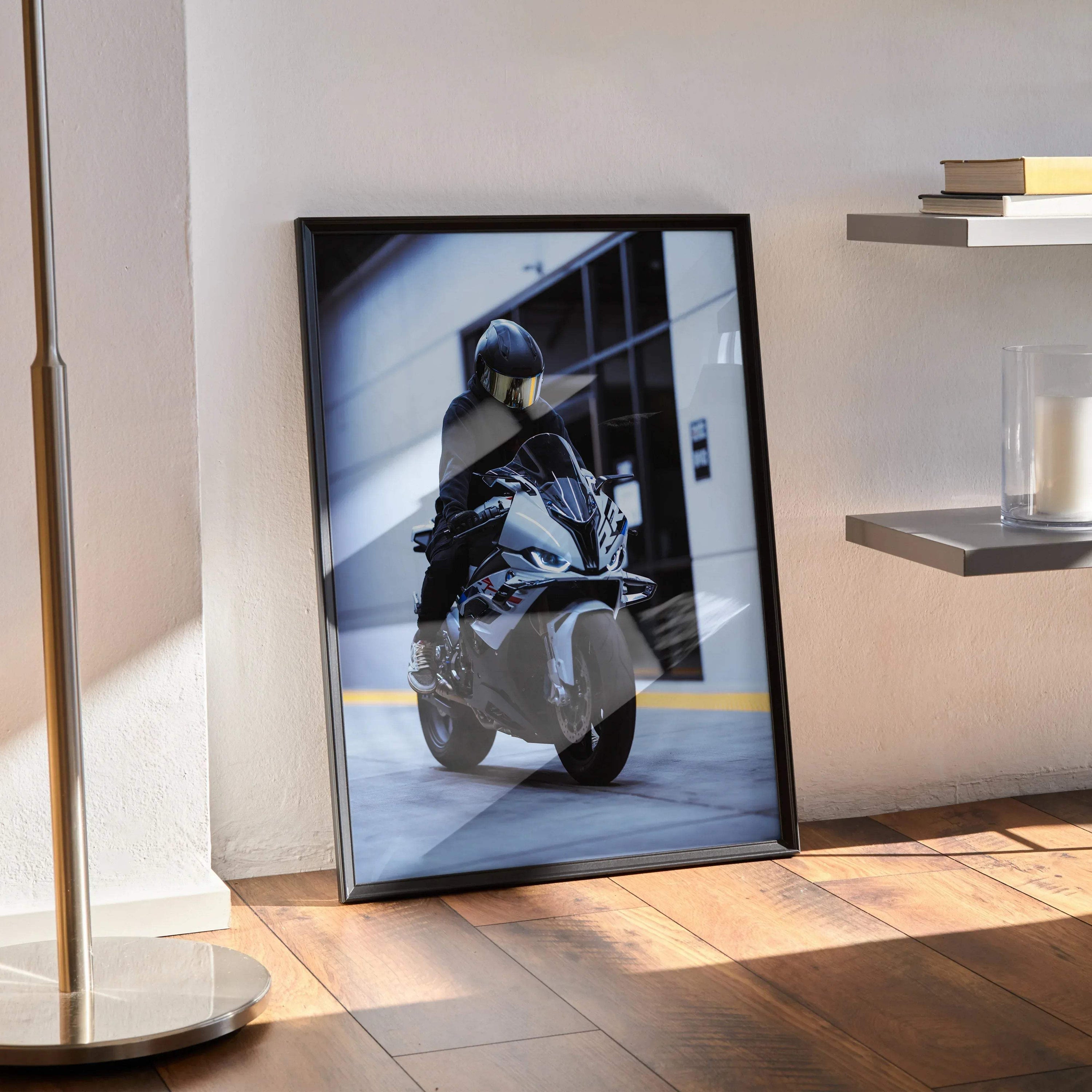 Biker Poster #021 - Male | Shoei RF1200 Helmet | BMW S1000RR Motorcycle - Throttle Designs