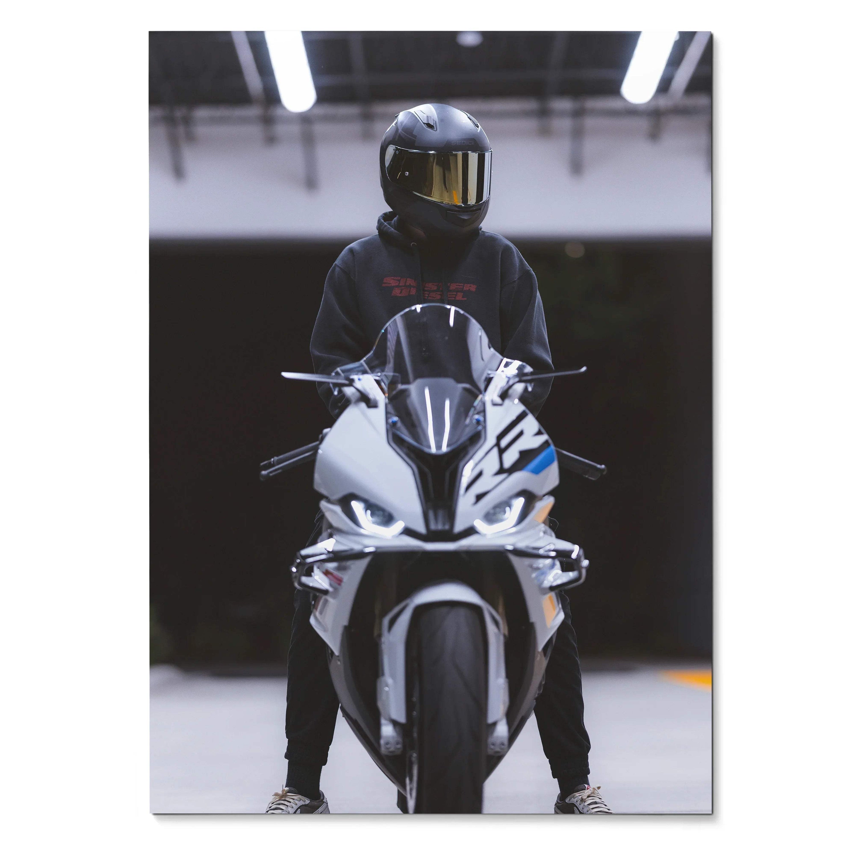 Biker Poster #023 - Male | Shoei RF1200 Helmet | BMW S1000RR Motorcycle - Throttle Designs