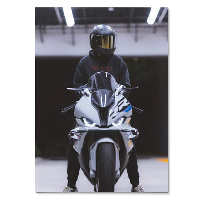 Biker Poster #023 - Male | Shoei RF1200 Helmet | BMW S1000RR Motorcycle - Throttle Designs