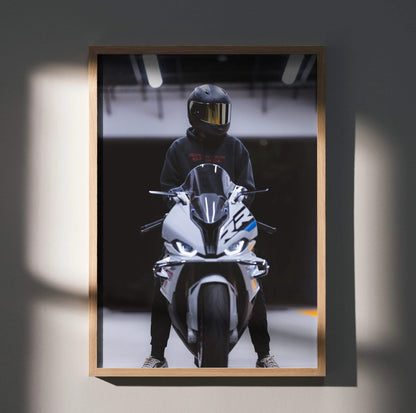Biker Poster #023 - Male | Shoei RF1200 Helmet | BMW S1000RR Motorcycle - Throttle Designs