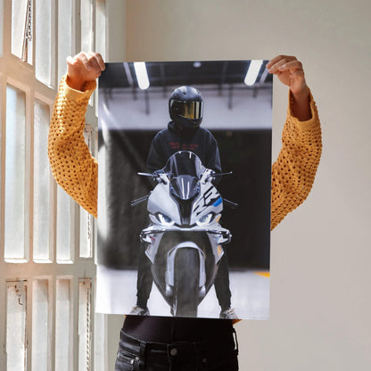 Biker Poster #023 - Male | Shoei RF1200 Helmet | BMW S1000RR Motorcycle - Throttle Designs