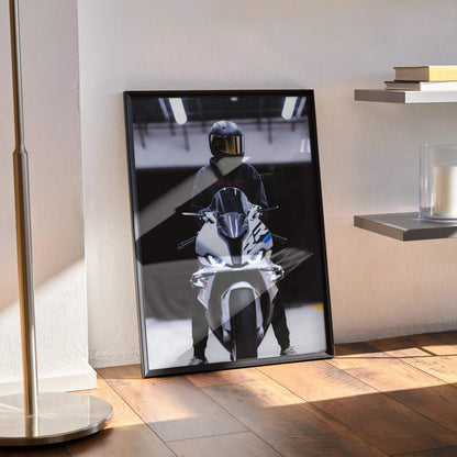 Biker Poster #023 - Male | Shoei RF1200 Helmet | BMW S1000RR Motorcycle - Throttle Designs