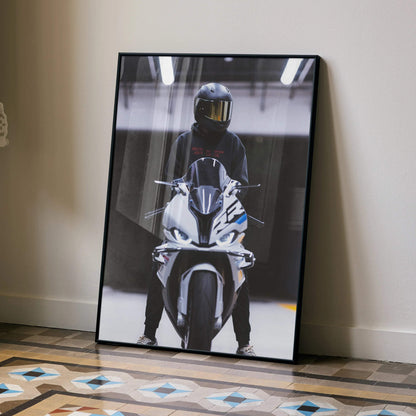 Biker Poster #023 - Male | Shoei RF1200 Helmet | BMW S1000RR Motorcycle - Throttle Designs